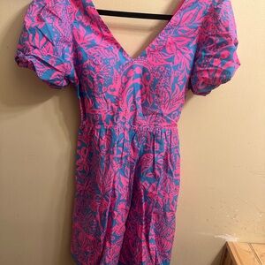 LILY PULITZER Susie short sleeve cotton vibrant pink and blue floral dress